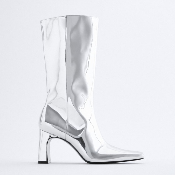Zara Shoes - NEW Zara Metallic Heeled Leather Boots